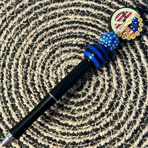 Thin Blue Line / Patriotic / Beaded Pen